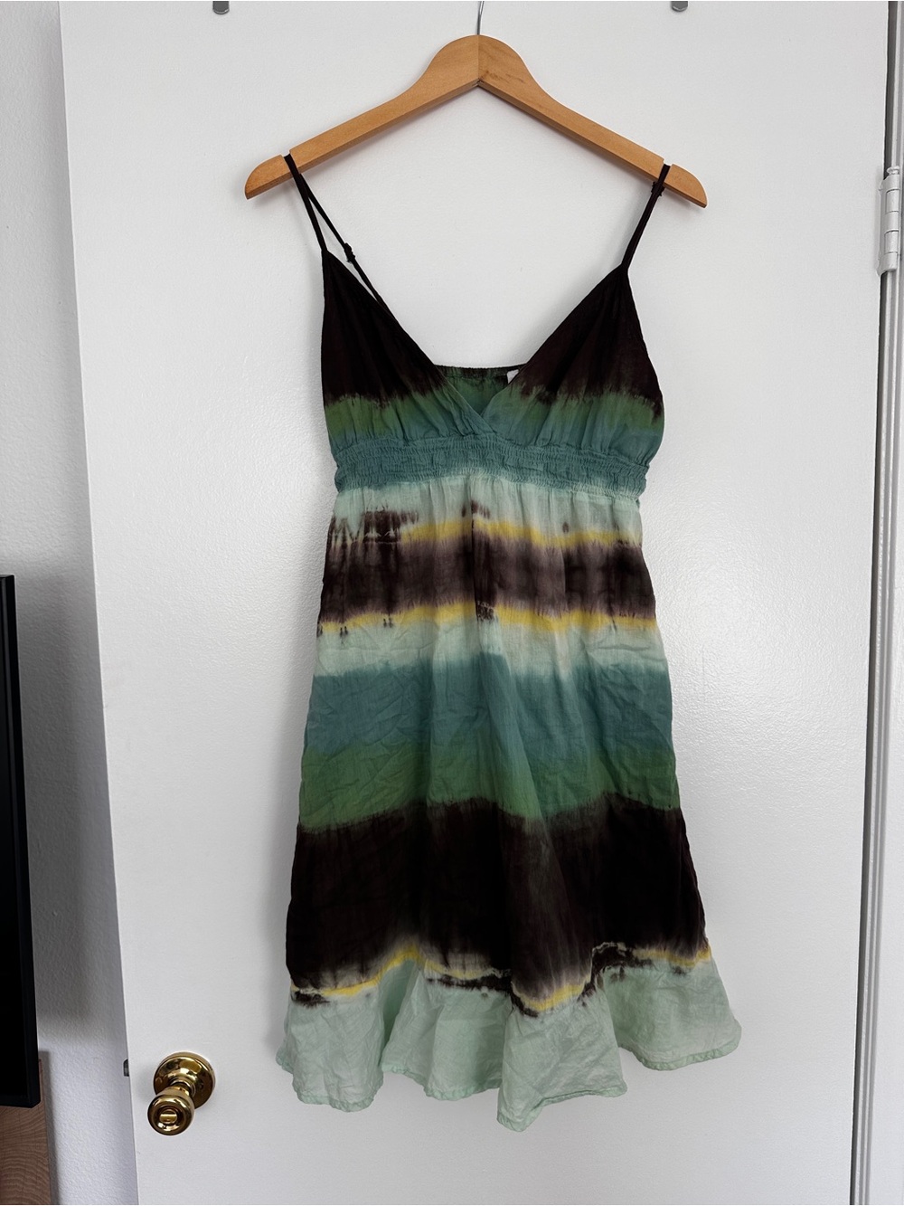 O'Neill Striped Tie-Dye Mini Dress in Green, Brown, Yellow